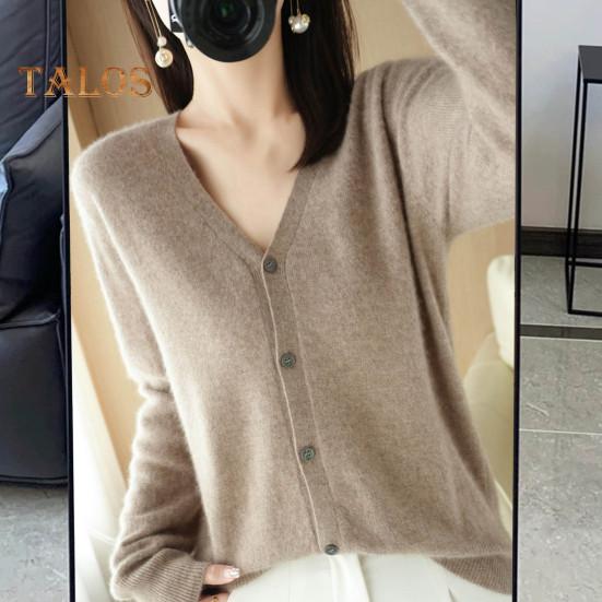 Women Knitting Sweater V-Neck Long Sleeve Button Down Sweater Cardigan Solid Color Loose Fit Crochet Texture Coat