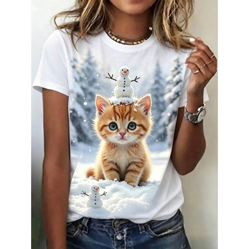 Women's summer casual O-neck short-sleeved T-shirt, with fashionable 3D print, suitable for outings or at home