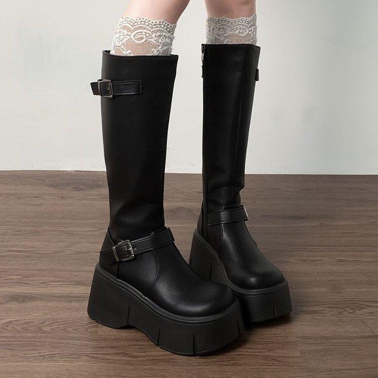 Fashion Retro Bla Thi Bot Long Boots Women's New Sle Spring Autumn Small Size Fat MM Slim Heightening Knight Boots
