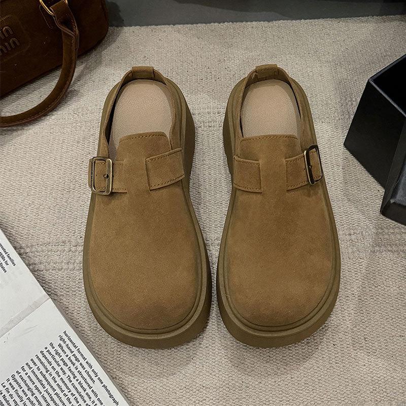 Kleine Boken Tasche Kopf Halbschuhe Damenbekleidung 2025 neu Frühling und Herbst Muffin dicke Sohle Erhöhung Birken Schuhe Damen