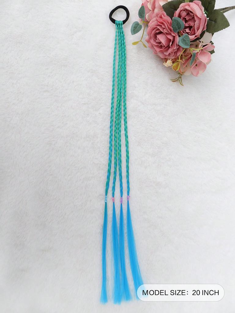 Synthetic Hairpieces 20inch Ponytail Colored Braids Hair Extensions With Rubber Bands Rainbow Braided Accessories For Women Party Highlights Cosplay