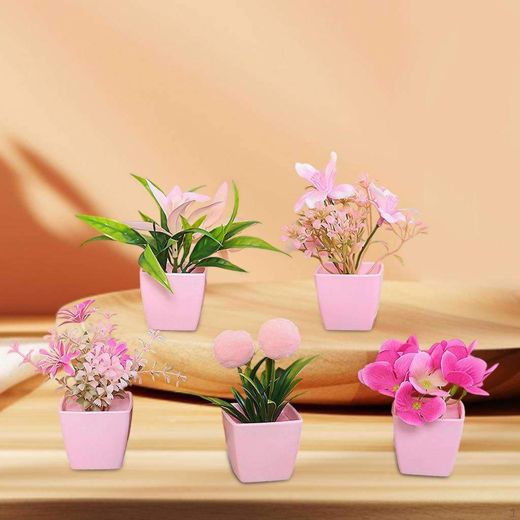 5 Pezzi Fiori Simulati Rosa Bouquet di Fiori Vasi Vasi Piante Artificiali Vasi Piantati da Interno per Ufficio