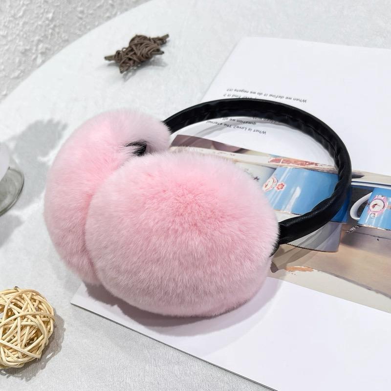 Women's Winter Plush Oversized Ear Muffs Heat-Transfer Printed New Popular Cute Rabbit Fur for Girls Warm and Stylish