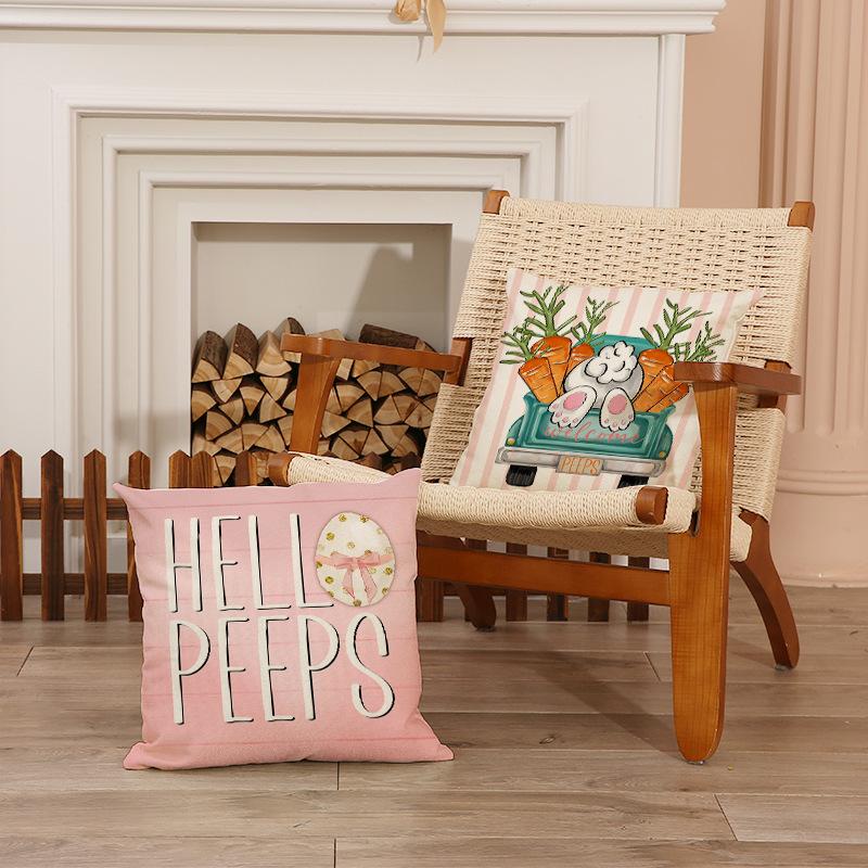 Easter Pillow Happy Bunny Print Decorative Square Combination Pillow Case Versatile Sofa Cushion