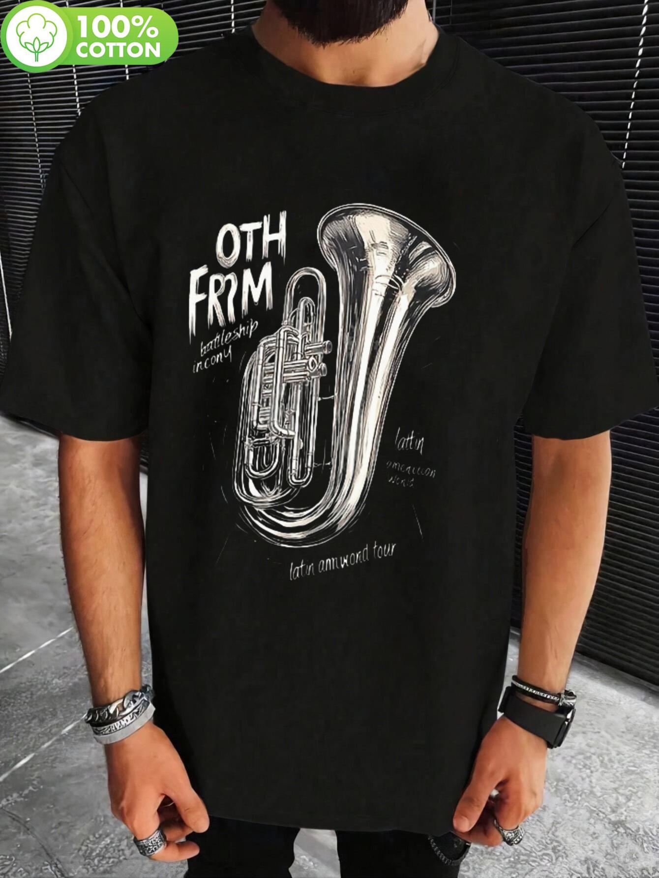 

Euphonium Player T-shirt - Black Short Sleeve Crewneck with Golden Trumpet Graphic S