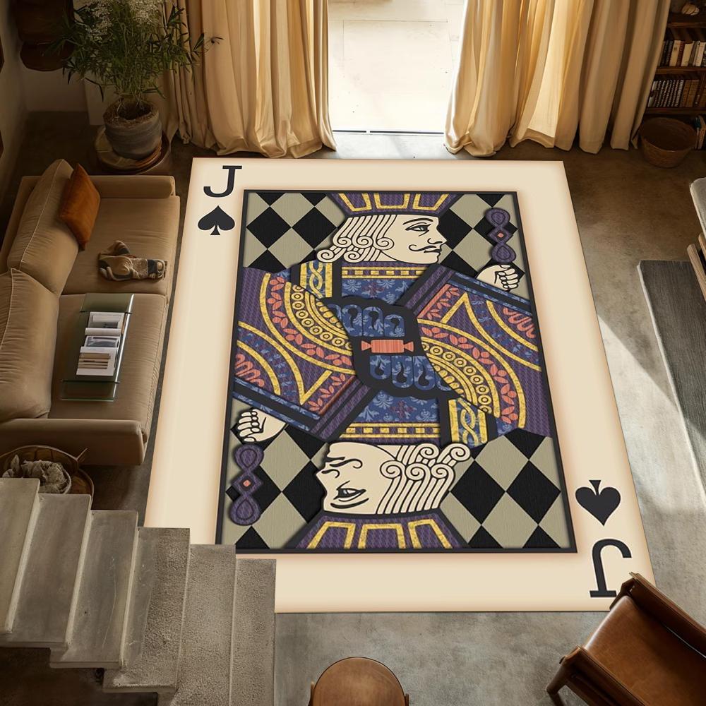 Fun Creative Poker Card Pattern Rug Playing Card Print Non-Slip Durable Easy To Clean Large Carpet for Living Room Bedroom