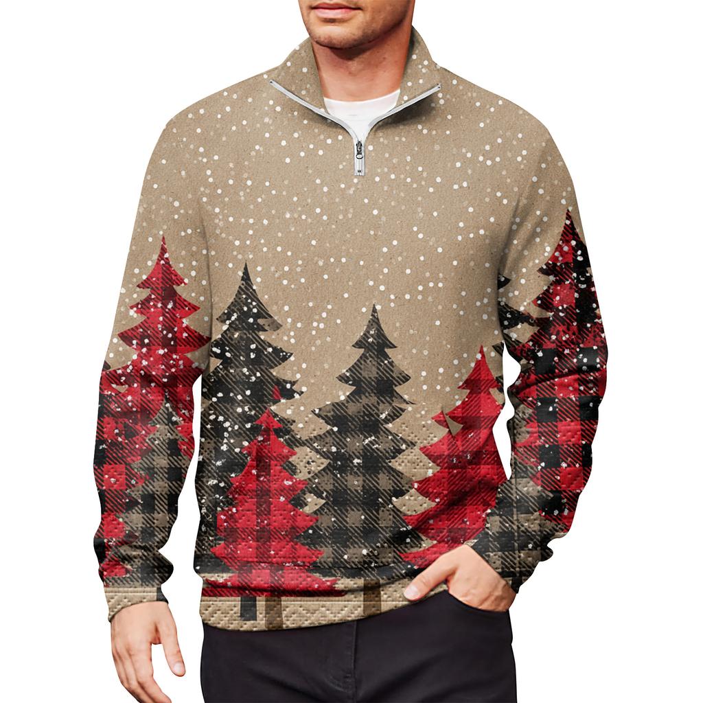 Men's Loose Casual 1/4 Zip Sweatshirt Fashion Printed Long Sleeve Top With Pockets