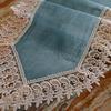 Peacock Green Velvet Table Runner with Gold Lace - Modern Nordic Design for Dining or Coffee Tables