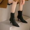 Women's High-heeled Short Boots Spring and Autumn Pointed-toed Thin-heeled Simple Large-size Short Boots