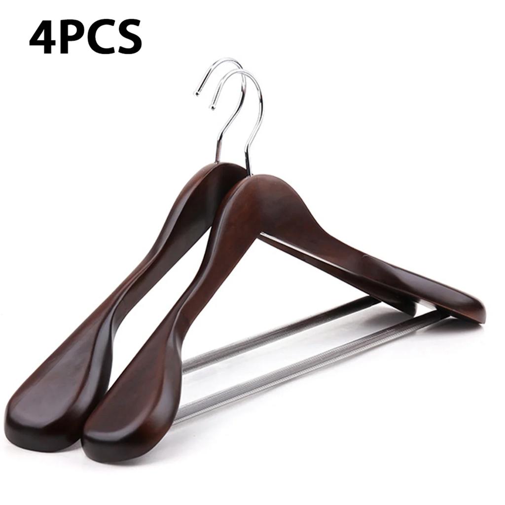 Premium Suit Hanger 4 Pack,Wide Shoulder Smooth Finish Wooden Clothes Hangers,Heavy Duty Rack for Closet,Clothing Store,Display