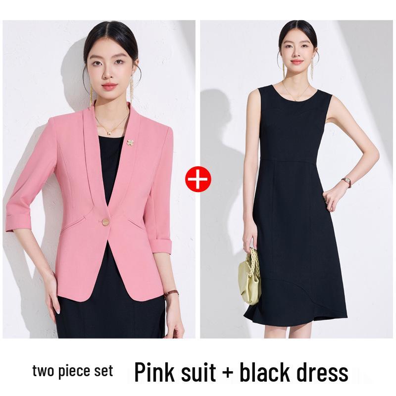 Women's Black Petite Collarless Blazer Dress Two-Piece Set - 2025 Spring/Autumn Collection