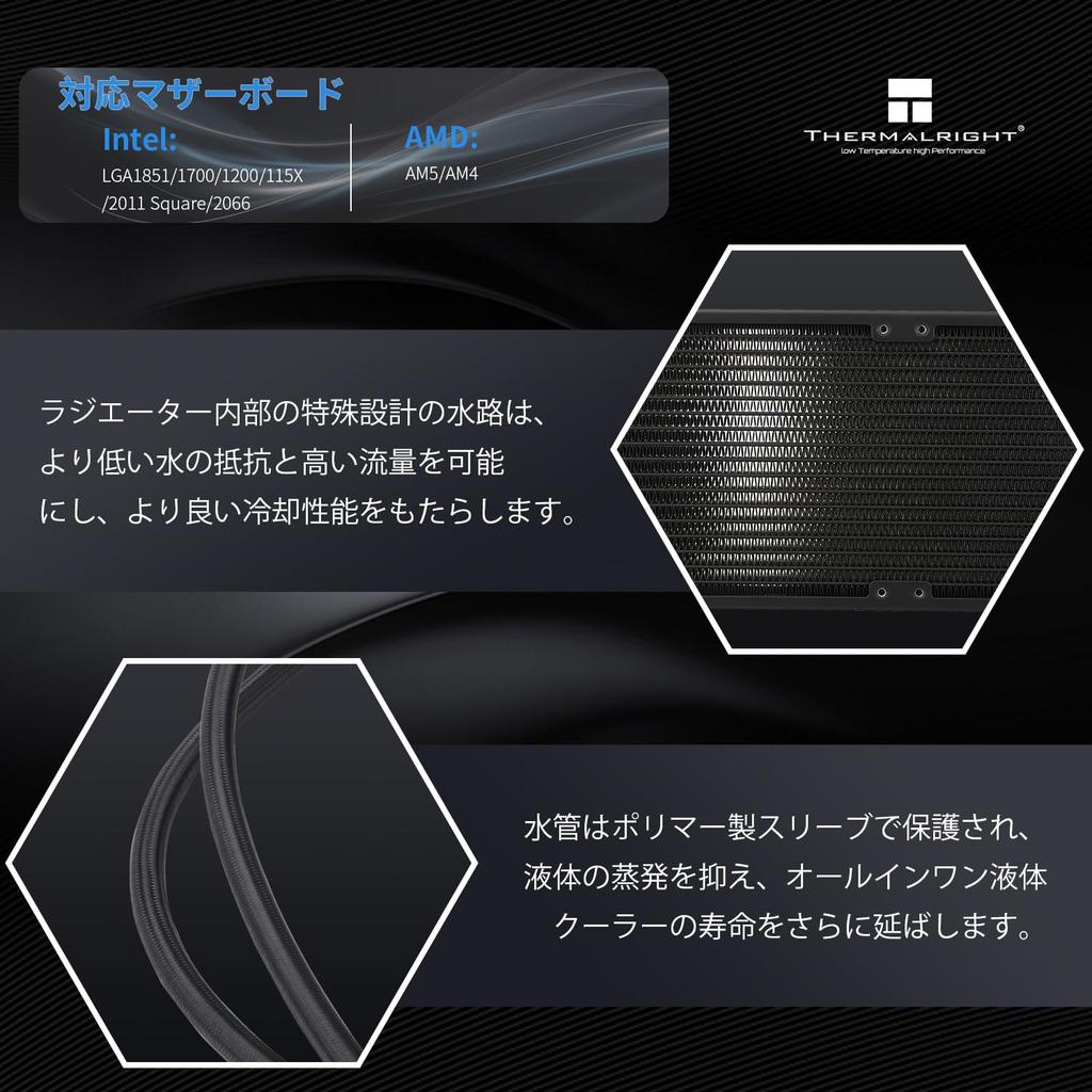 Thermalright Grand Vision 360 ARGB Black CPU AIO Cooler, PC 360 Specification Water Cooling System, 480x480 Resolution IPS LCD Screen, AM4AM5 & Intel
