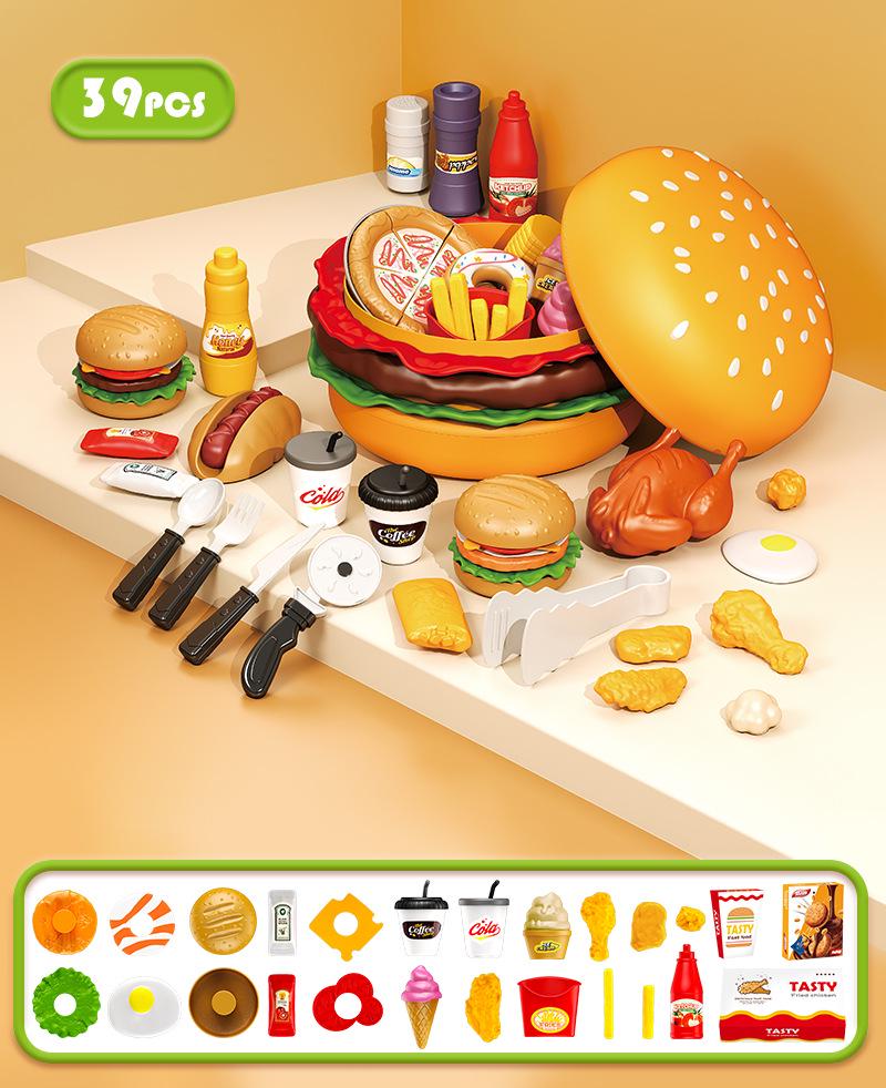 Children's Play Kitchen Hamburger & Veggie Cutting Toy Set