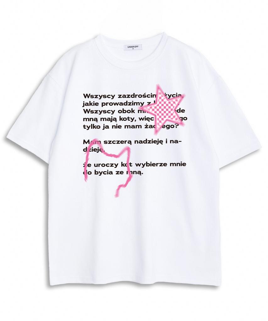 UNDEROFF Oversized Crew Neck Polish Cats Lettering Short Sleeve T-Shirt Black