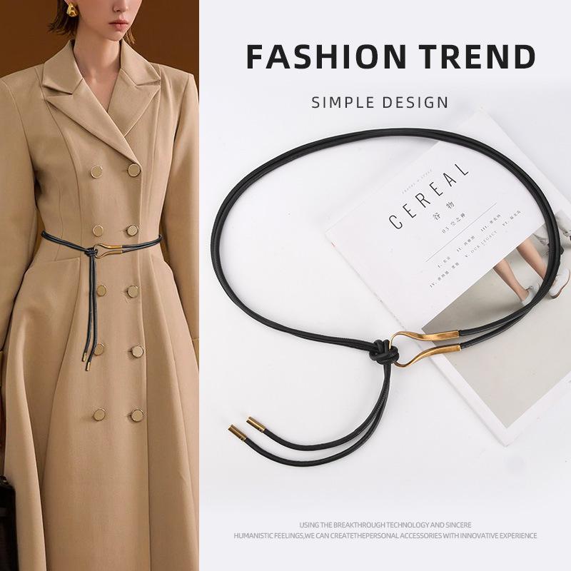 PU Imitation Leather Women's Leather Rope Waist Chain Belt Women's Temperament Knotted Non-porous Belt Light Luxury Niche Decoration