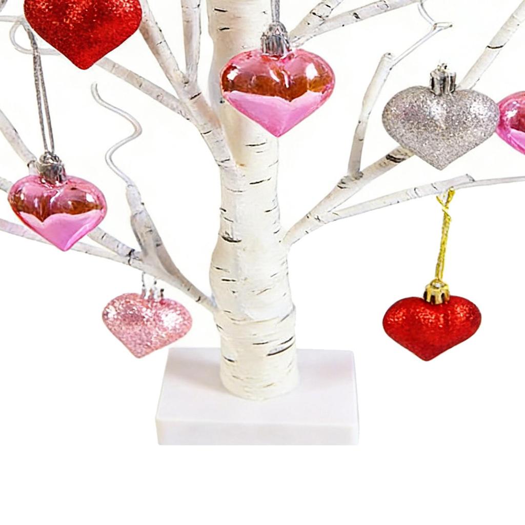 Valentines  Decor Romantic BirchTrees Light with Hanging Heart Ornament Lighted BirchTrees for Home Wedding Party Table Decor