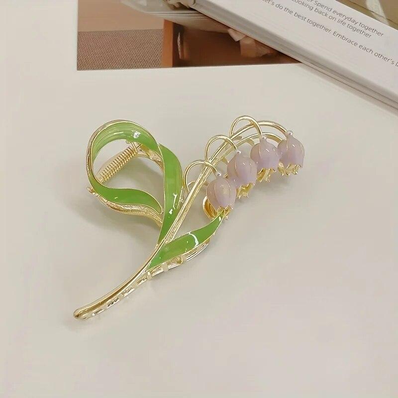1PCS Gentle Bell Orchid Hair Clip, High-End Back Of Head Hair Clip, Large Elegant Shark Clip Headband Hair Accessory