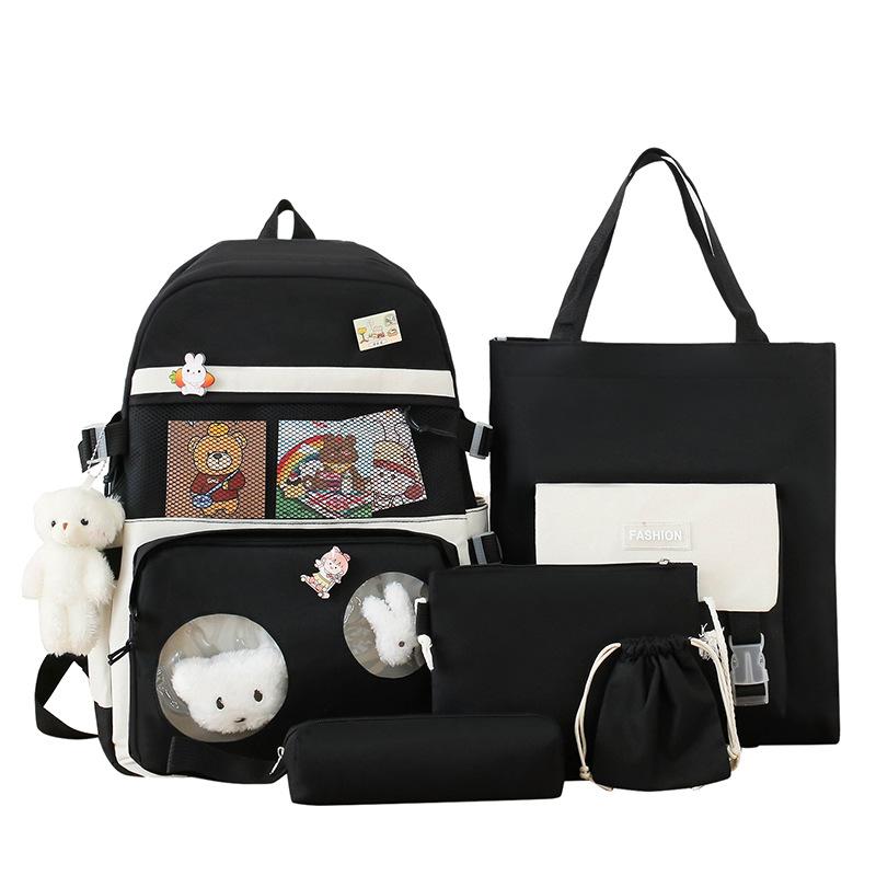 School bag backpack female primary school students cute school bag five-piece set high value large capacity junior high school leisure backpack