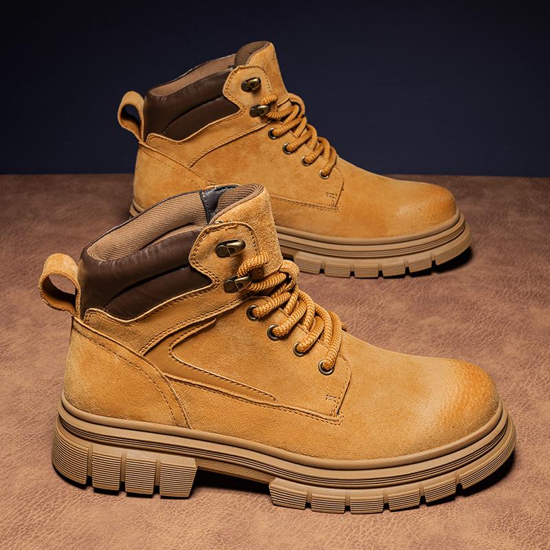 Leisure Walk High Top Shoes Suede Leather Ankle Boots Non-Slip Lace-Up Mens Motorcycle Boots Classic Wear-Resistant Hiking Botas