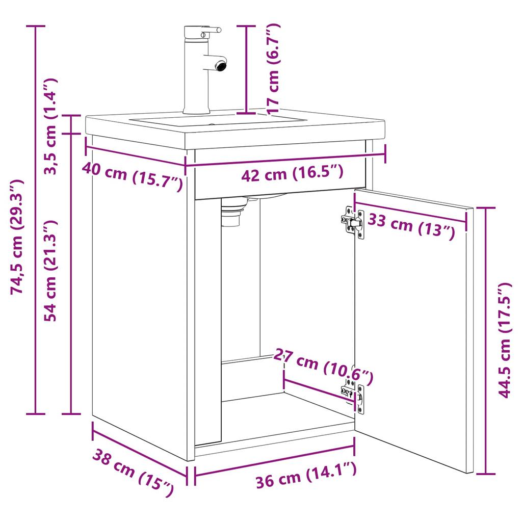 Bathroom Vanity Unit with Faucet Black Oak