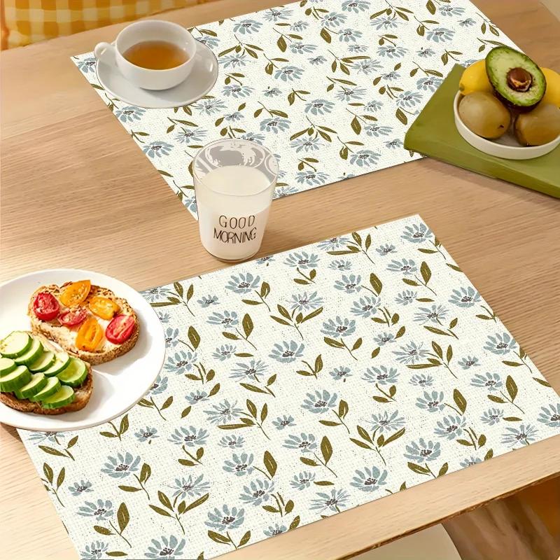 1PC Fresh Simple Beige Printed Pattern Placemats Creative Linen Table Mats Linen Rectangular Placemats for Home Banquet