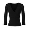 Stretchy Slim-Fit V-Neck Multi-Color Knit T-Shirt for Women (3/4 Sleeve)