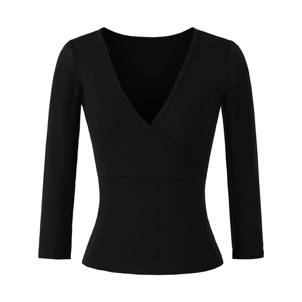 Stretchy Slim-Fit V-Neck Multi-Color Knit T-Shirt for Women (3/4 Sleeve)