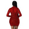Hot Diamond Sequin Feather Skirt: European & American Long-Sleeved Party Dress