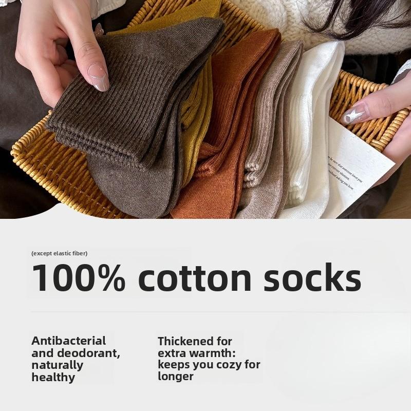 Women's Pure Cotton Thick Mid-calf Socks for Autumn and Winter, Simple Cotton Socks, Warm Long Socks for Winter