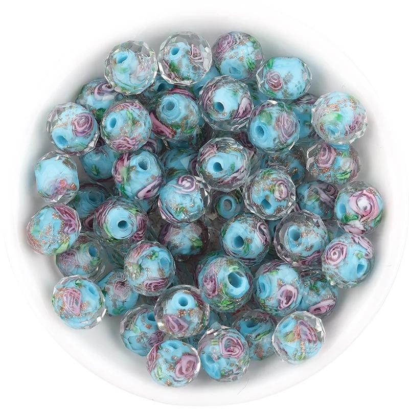 10pcs/lot 8 10 12mm Colored Faceted Flower Lampwork Beads Loose Spacer Abacus Glass Beads For DIY Girls Charms Bracelet Necklace