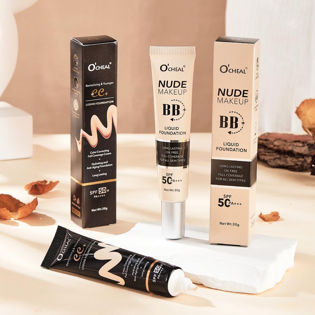 Ocheal 30g BB/CC Sonnenschutzcreme LSF 50/PA+++ Gesichts-Flüssig-Foundation-Creme Langanhaltende Deckkraft Ölfrei Für Alle Hauttypen Make-up
