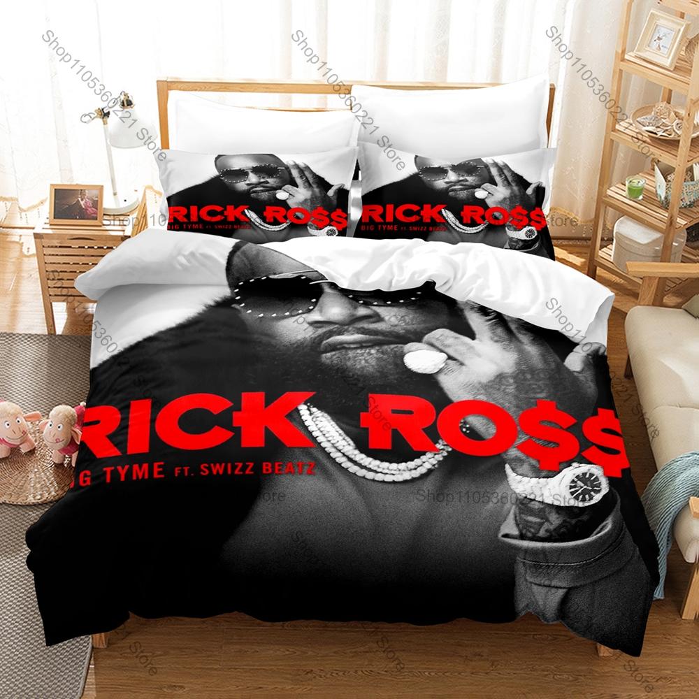 Famous Rapper Rick Ross Duvet Cover + 2 Pillowcases, Stylish Printed Bedding for Home & Dorm