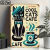 1PC Retro Tin Sign, Cool Cats Cafe Jazz Cat Coffee Mug Wall Art, Vintage Metal Plaque for Kitchen Bar Home Decor