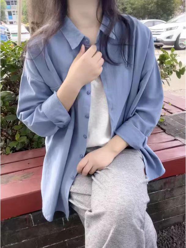 

Блузка из чистого хлопка класса люкс с длинным рукавом - Приталенная, свободного кроя, универсальная рубашка для защиты от солнца на весну/лето Large синий