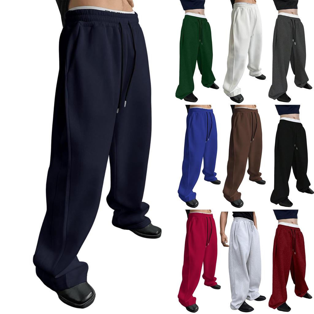 Pantalones de Chándal para Hombre Cintura Elástica Cordón Pierna Recta Bolsillo Pierna Ancha Holgados