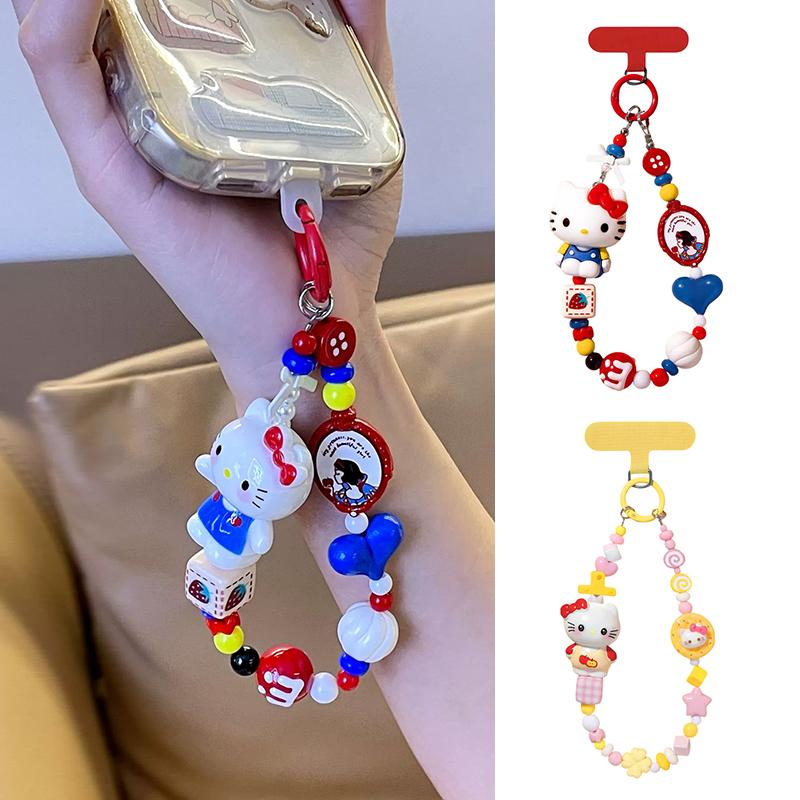 Animation Design Hello Kitty Key Rings Beaded Pendant Phone Charms Kawaii Kuromi Key Ring Adorable Hellokitty Keyring Present For Girls