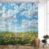 1Pc Extra Large Bath Curtain - Wildflower Meadow Shower Curtain With Vibrant Floral Landscape, Clear Blue Sky & Greenery - Machi