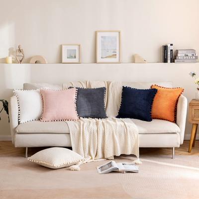 1pc Boho Decorative Pillow Covers with Pom-poms  Pillow Covers Corduroy Cushion Case Cute and Soft Square Throw Pillows