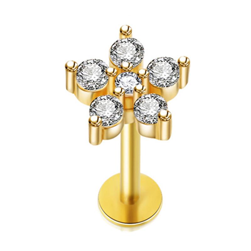

1Pc Flower Tragus Piercing Stud Earring Internally Threaded 316L Surgical Steel Labret Monroe Cartilage Helix Ear Jewelry 1.2x8mm
