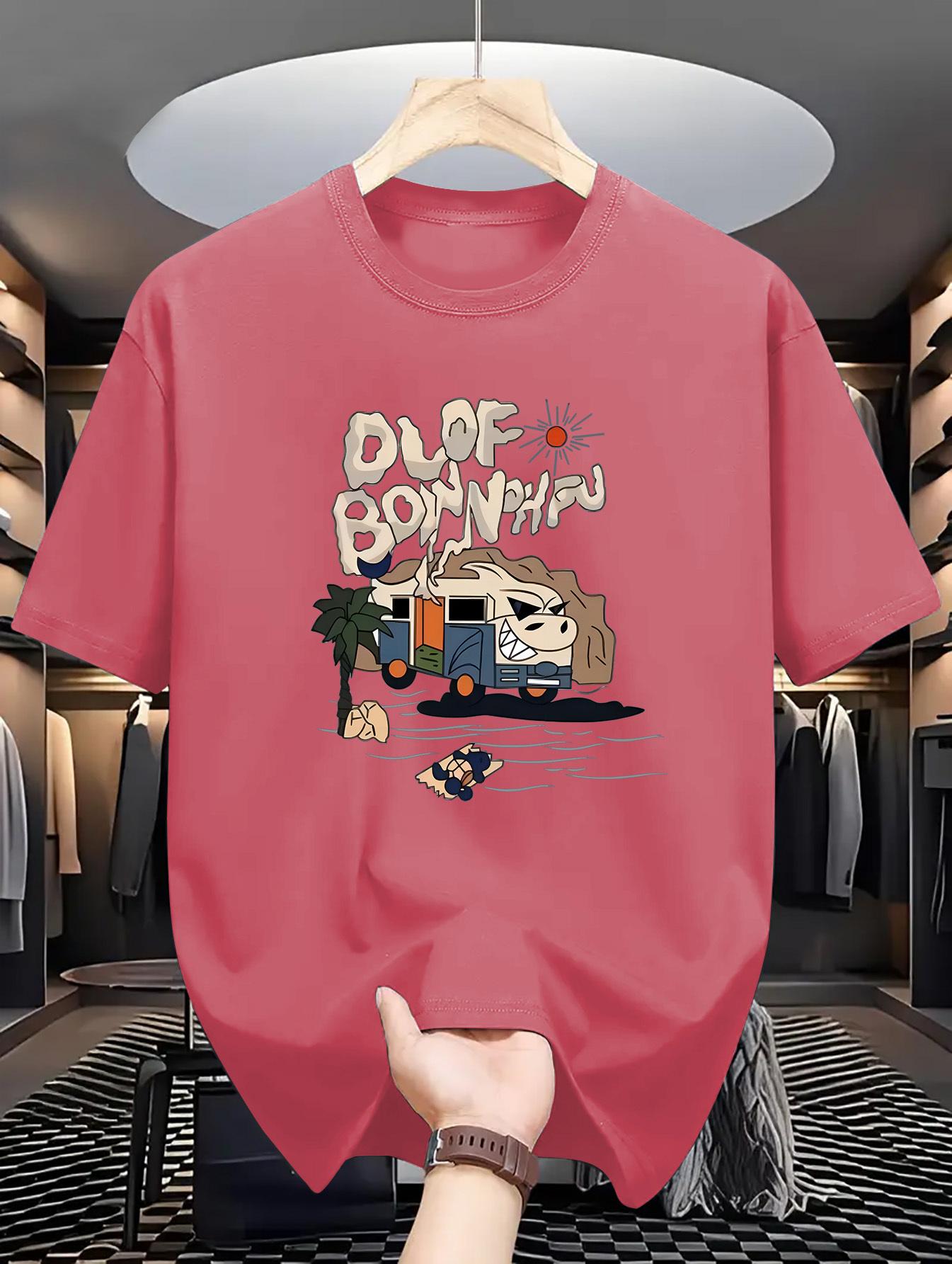 

Men S Casual Crew Neck T-Shirt with Oluofu Bangfu Print, Knit Fabric, Slight Stretch, Summer Short-Sleeve Top XXXXXL арбуз красный