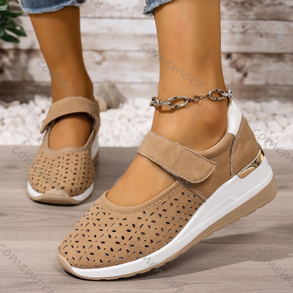 Fashion Comemore Summer New Lightweight Hollowing Sneakers for Women Casual Breathable Wedges Middle Heel Sports Single Vulcanize Shoes