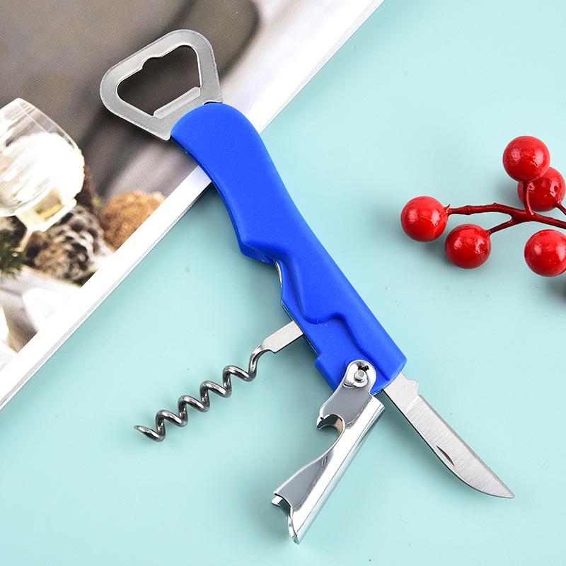 Stainless Steel Wine Opener & Knife Set with Plastic Handle - Portable Multifunctional Tool for Beer & Wine