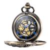 TREEWETO Mechanical Hand-Wound Pocket Watch Dragon Filigree Skeleton Double Cover Chain Included