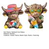 2 Pcs Summer Highland Cow Figurines Wooden Beach Seaside Scottish Statue for Home Kitchen Tiered Tray Table Decor
