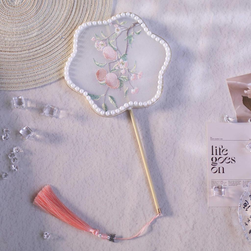 Ancient-Style Embroidery Round Fan with Tassel for Hanfu and Horse Face Skirt Photography Props