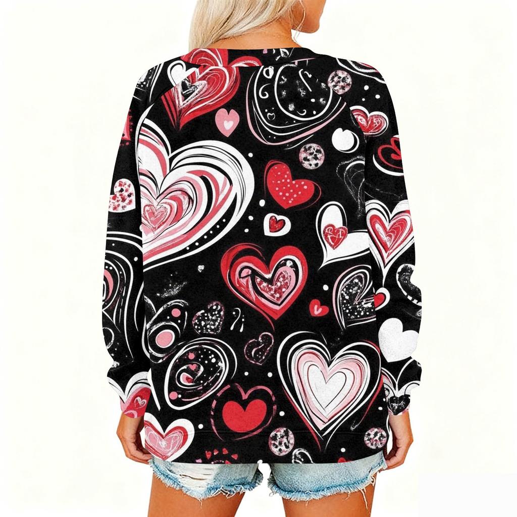 Damen Modisches Rundhals Schulter Langarm Valentinstag Bedrucktes Lässiges Pullover-Oberteil