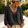 Women's Casual Long Sleeve V-Neck Top with Tie Front Ruffle