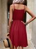 2026 V-neck Faux Button Spaghetti Strap Dress - Women's European & American Style with Lace Detailing, Comfortable & Casual