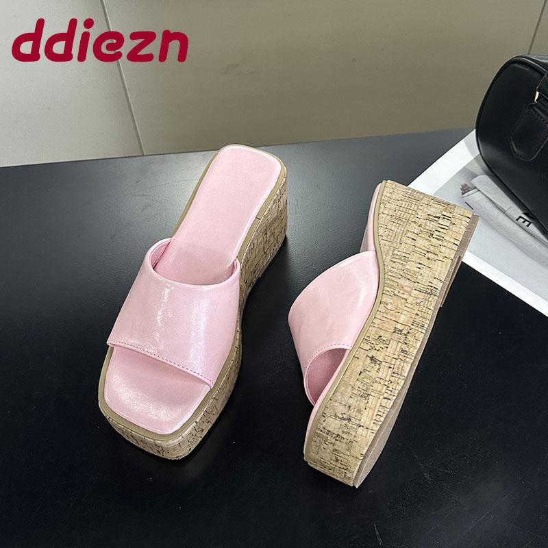 Fashion Fashion Thick Soled Footwear Ladies Wedges Slippers Shoes Platform Women Wedges Slippers Shoes Female Slides Sandals Big Size 43