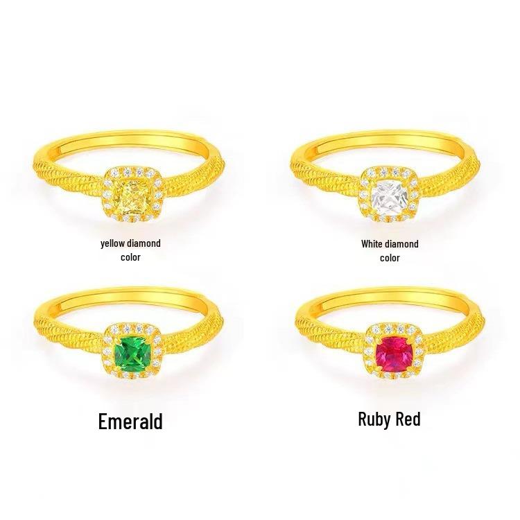 Вьетнамское Песочное Золото Кристалл Алмаз Открытое Регулируемое Женское Кольцо - Роскошные, Легкие, Модные Украшения Yellow Diamond, Adjustable